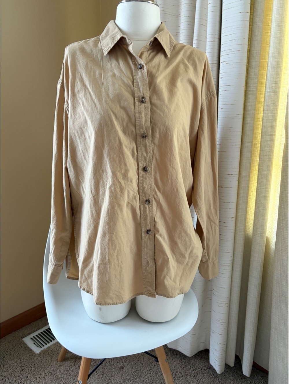 Universal Thread Oversized Button Down Shirt Tan Beige Medium Cotton Tunic